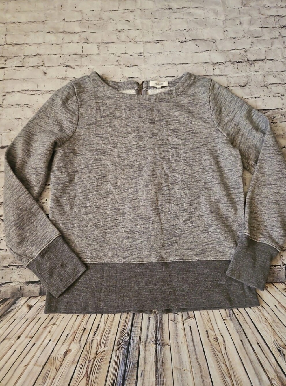 Madewell Back Zip Sweatshirt in Color Blocked Gray M